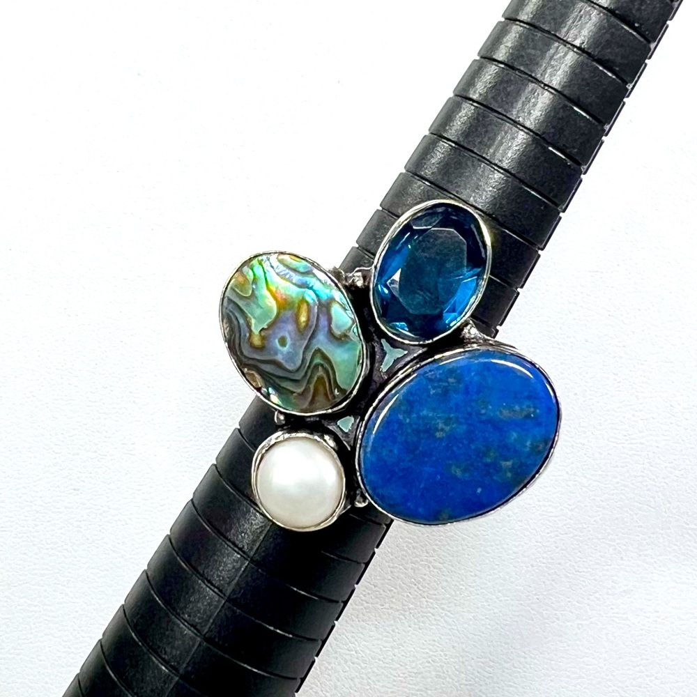 Abalone Lapis Pearl 925 Gemstone ring size 9.75